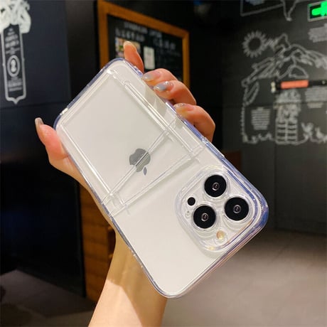 カード入れ2個 iphone15/14promaxケース  クリア iphone13/12/11カバー   シンプルコーデ 可愛い 交通カード/クレジットカードなど収納[M2193]