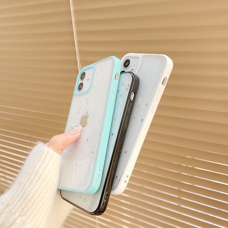 星ラメ入り iPhone14/15プロケース クリア可愛いiphone13/12mini/11proケース シンプル 使いやすい キラキラ[M2231]