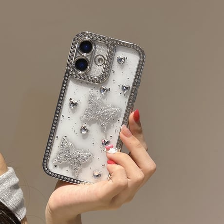 ダイヤデコ iPhone16pro/17ケース 蝶々 ジュエリー iPhone15pro/14/13promaxカバー 可愛い 大人ガーリーに人気[M5563]