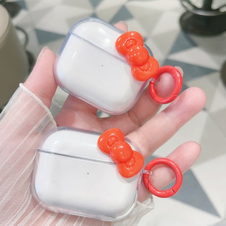 レッドリボン Airpods4ケース 透明 AirpodsPro2ケース airpods3/2クリアケース リング付き ギフトにおすすめ[M5426]