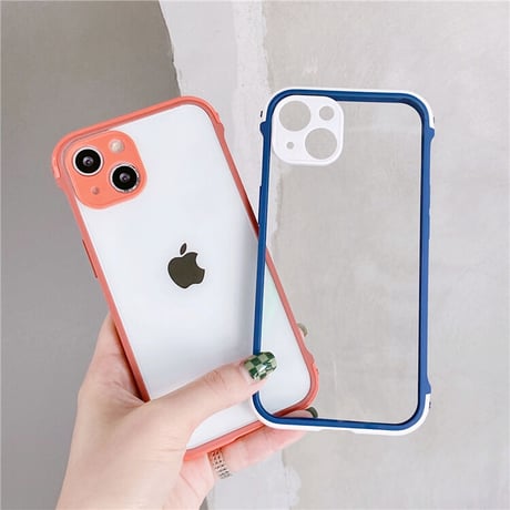 耐衝撃透明 iphone13mini/13promaxケース  カラー枠カメラレンズ保護 iphone11/12カバー  頑丈 シンプル M1069