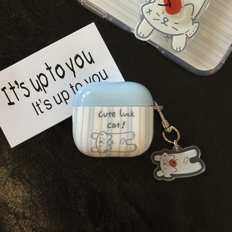 可愛い猫柄 Airpods4ケース ギフトにおすすめ AirpodsPro2ケース airpods3/2カバー キーホルダー付き 縞模様 淡色[M5383]