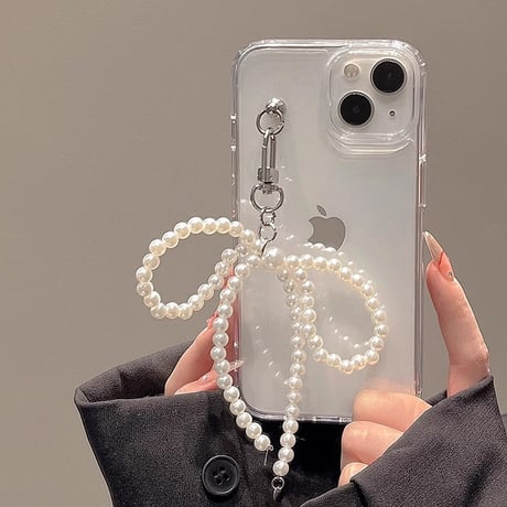 真珠リボン iPhone15/15Proケース 可愛いクリア黄ばまない iPhone14Pro/13/12カバー 女子力アップ ギフトにおすすめ [M3812]