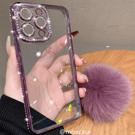 毛玉付 ジュエリーiPhone15/15proケース 女子に大人気 キラキラ アイフォン14/13/12カバー 高級感 カメラ保護[M3798]