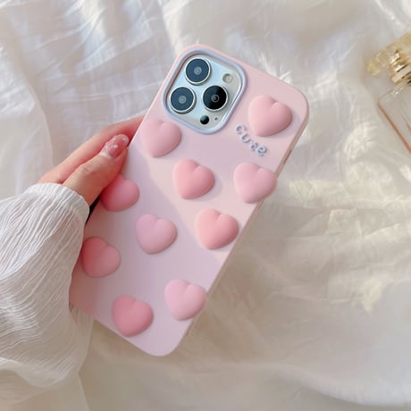 ピンク iphone14/13proケース 立体ハート iphone12/SE3/11カバー 可愛い プレゼントにおすすめ [M1932]
