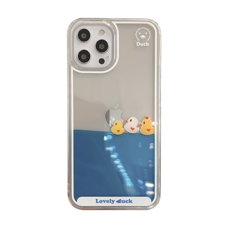 動く液体 アヒル iPhone14/15proケース 泳ぐダック アイフォン13/12/11カバー かわいい ストレス解消 ギフトにおすすめ [M2875]