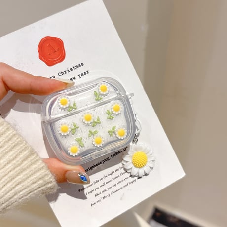 草花 Airpods 4ケース ラメ入り 透明 Airpods3/2カバー Airpodspro2/pro  花キーホルダー付き 女子力高い[M5038]