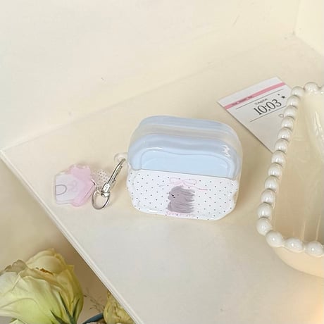 ワンチャン Airpods Pro3ケース うねうね Airpods 4/3カバーケース AirpodsPro2/1 家キーホルダー 水玉模様   [M6138]