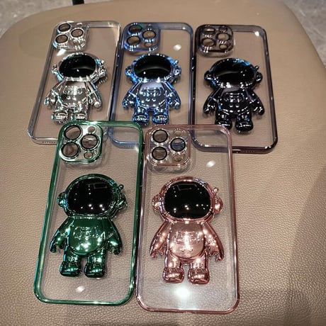 宇宙飛行士スタンド iphone14plus/14promaxケース  メッキ クリアアイフォン13/12/11proカバー カッコイイ 可愛い 実用[M2235]