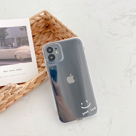 さりげないお揃い iphone13mini/14proクリアケース  笑顔 iphone12/11promaxケース   耐衝撃 シンプル M1063