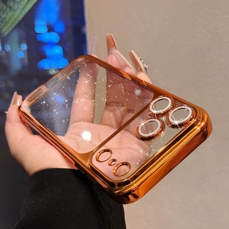 キラキラレンズフイルム付 iPhone17Pro/17ProMaxケース 背面ラメ入り クリア iPhone17ケース メッキ 高品質 高級感 [M5817]