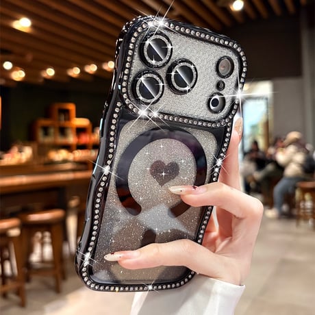 うねうねジュエリーライン iPhone17Pro/17ケース MagSafe対応 ハート柄 iPhone16/15/14ケース ラグジュアリー感 メタリックカラー レンズ保護[M6311]