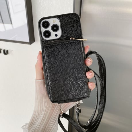 カード入れ iPhone15/14proカバー レザー製 アイフォン13pro/12mini/11proケース 肩掛け長さ調整可ストラップ 高品質 便利 [M3093]
