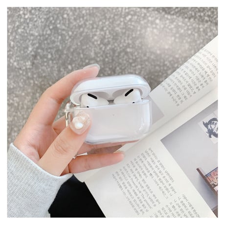 シンプル airpodsケース 第3世代  透明艶あり エアポッズプロカバー  第二世代   カラビナ付 シールを貼れる  M1449