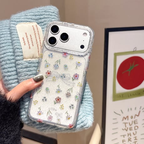 キラキラリボン iPhone17pro/17ケース 甘めコーデ ハート型ダイヤ iPhone16promax/15proケース  女子力高い[M6145]