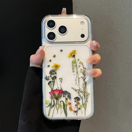 押し花 iPhone17Pro/17ケース 透明 綺麗 iPhone16Pro/15カバー ドライフラワー入り 女子力高い [M5905]