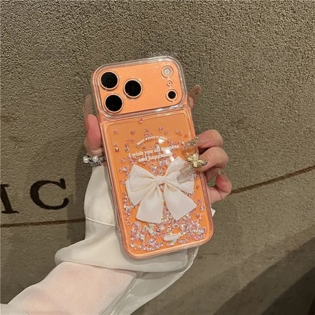 動くダイヤ入り iphone17Pro/17ケース  リボン柄 アイフォン16/15promax/14/13/12/11カバー  女子力高い ギフトにおすすめ[M5772]