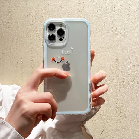 Luck/Happy  iphone13mini/12proケース  カップルお揃い アイフォンSE3/11proカバー ペアコーデ シンプル 透明系カバー[M1900]