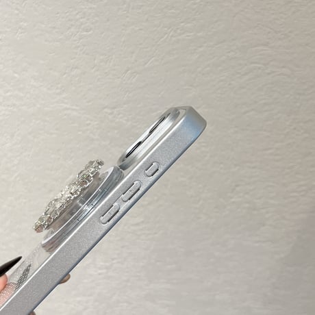 Magsafe充電 ミラーiPhone16Pro/16ケース ダイヤデコ鏡付グリップ iPhone15Pro/14Pro/13ケース 上品 スタンド 高級感 [M5460]