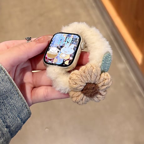 ふわふわ ニット花 Apple watchバンド 暖かい アップルウォッチベルト Ultra3 series11 10 98 7 6 SE3 SE2  秋冬ファッション[M5770]