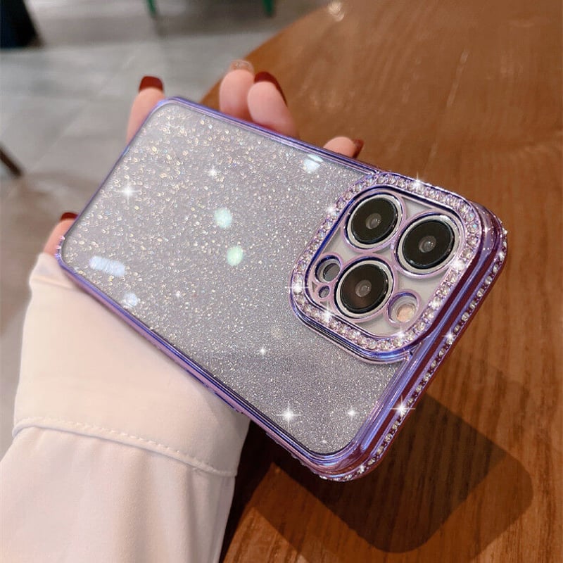 キラキラ紫色 iphone14pro/14promaxケース ラメ入りシール付