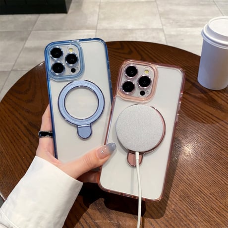 黄ばまない iPhone15pro/15promaxケース  MagSafeリングスタンド レンズフイルム iphone14/13pro/12カバー 耐衝撃 高機能[M4137]