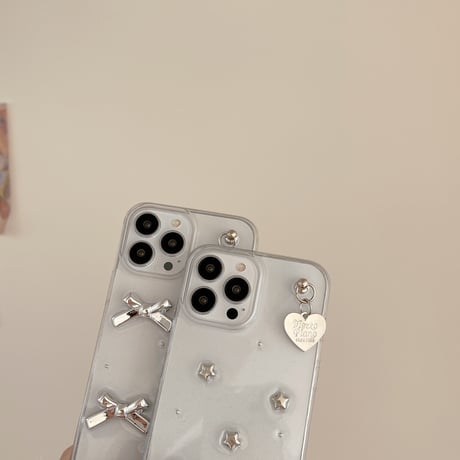 ガールズに人気 iPhone15/15pro/15plusケース リボン/星デコ ラメ入りiphone14/13/12proクリアケース 女子力アップ [M3915]