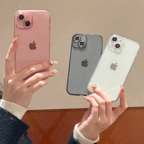 ラメ クリア iPhone15/15proケース キラキラレンズフィルム iPhone14pro/13/12カバー 薄型ソフトケース 高透明 [M4053]