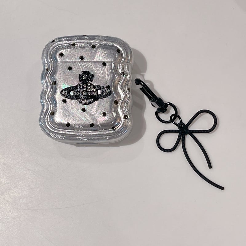 Airpods 4ケース うねうね 水玉模様 ビジューデコ AirpodsPro2/Pro1/