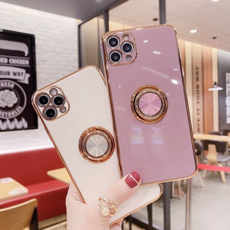 パンカーリング付 iphone13/12proケース ツヤ感ある金色枠 iphoneXS/SE2カバー  耐久性耐衝撃頑丈なソフトケース 落下防止 スタンド機能付きM320