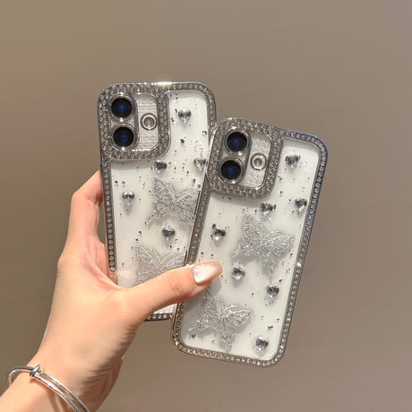 ダイヤデコ iPhone16pro/17ケース 蝶々 ジュエリー iPhone15pro/14/13promaxカバー 可愛い 大人ガーリーに人気[M5563]
