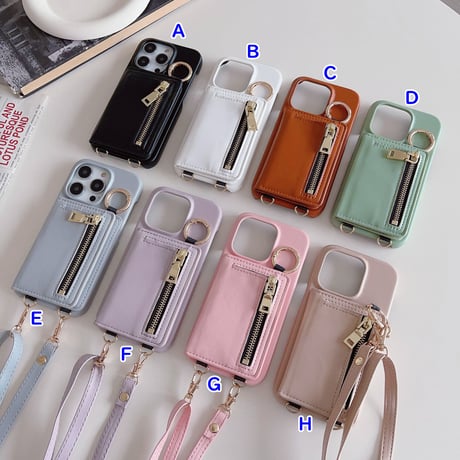 iPhone15/15proケース カード収納/小銭入れ  レザー アイフォン14/13/12ケース ストラップ 高品質 多機能[M3536]