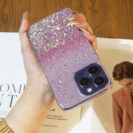 キラキラ眩しい iPhone15/15plus/15proケース きれいグリッター入り iPhone14/13mini/12ケース かわいい インナーシート付[M3937]