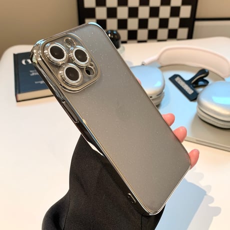 黄ばまないキラキラ iPhone15/15proケース  ナチュラル/ブルーチタニウム iPhone14/13/12 ラメレンズフイルム 軽量丈夫[M3942]