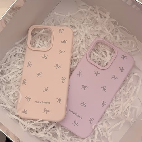 淡色系 iPhone16/16Proケース リボン柄 指紋防止 iPhone15/14Pro/13/12カバー 女子力高い シンプル風[M4793]