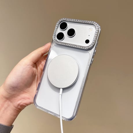 MagSafe対応ミラーiPhone17Pro/17ケース ジュエリーデコ iPhone16Pro/Air/15ProMaxケース かわいい オシャレ[M6518]