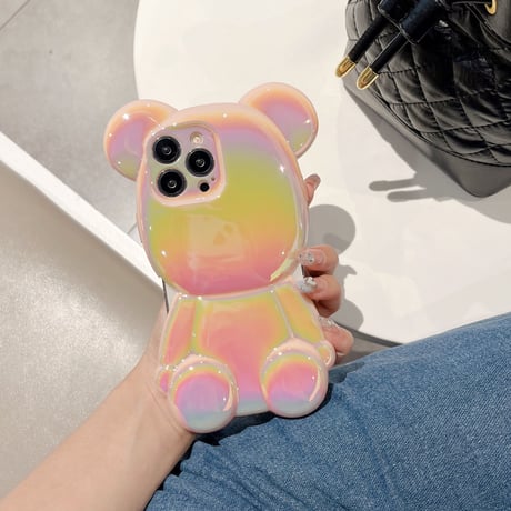 光る熊ちゃん iPhone14pro/14ケース レーザー色 アイフォン13/12proカバー 艶感 かわいい お洒落[M3355]