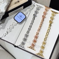ダイヤ花  AppleWatchバンド キラキラ感たっぷり AppleWatchベルト Series 11/10/9/8 SE3/2  Ultra3/2/1 メタルリック 上品[M6467]