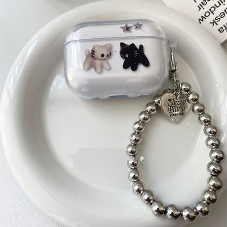 猫柄 Airpods 4ケース ビーズストラップ付 Airpodspro2/proカバー Airpods3/2 可愛い ギフトにおすすめ[M5655]