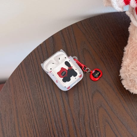 cute cat AirpodsPro3ケース リボン柄 エアポッズ4/3  AirpodsPro2/Proカバー  リング/猫キーホルダー ギフトにおすすめ [M6015]