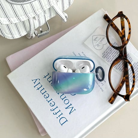 グラデーションカラー Airpods 4ケース 艶感 Airpods3/Pro2ケース airpodsproカバー リング付 おしゃれ シック [M5447]