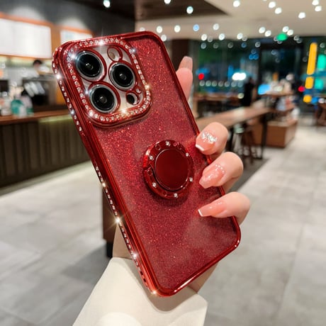 ジュエリー リング付きアイフォン14プロカバー ラメ入りシール付 iphone13pro/12/11proケース キラキラ オシャレ 実用 ガールズに超人気 [M2577]