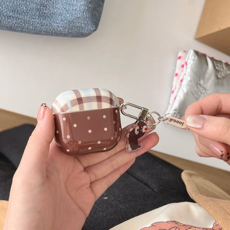 水玉模様 Airpods 4ケース チェック柄 Airpods3/2カバー Airpodspro2/pro 犬ちゃんキーホルダー かわいい [M5029]