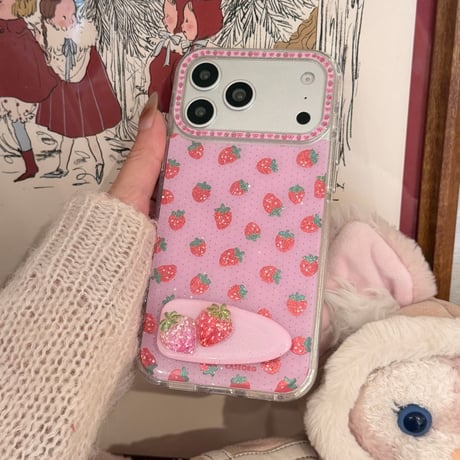 ストロベリー iPhone17pro/17ケース スタンド iPhone16promax/15proケース オシャレ 甘いコーデ 女子力高い[M6142]