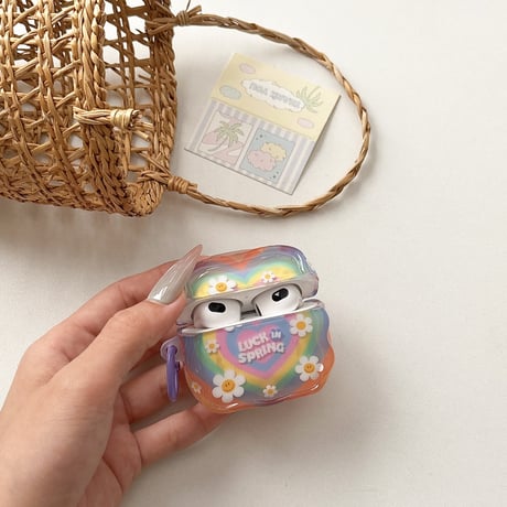 韓国風 Airpods第四世代ケース 笑顔花/クマ AirpodsPro2ケース airpods3カバー リング付き お揃い Gift [M5338]