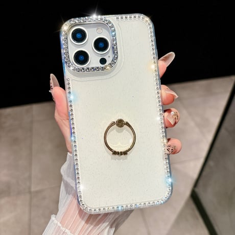 リング付 iPhone16pro/16ケース ダイヤデコ iPhone15promax/14/13カバー キラキラ おしゃれ 可愛い [M5430]