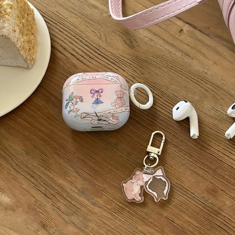 大人可愛い Airpods4ケース クマちゃん  Airpods3/Pro2ケース airpodspro2カバー  キーチェーン付 ギフトにおすすめ[M5133]