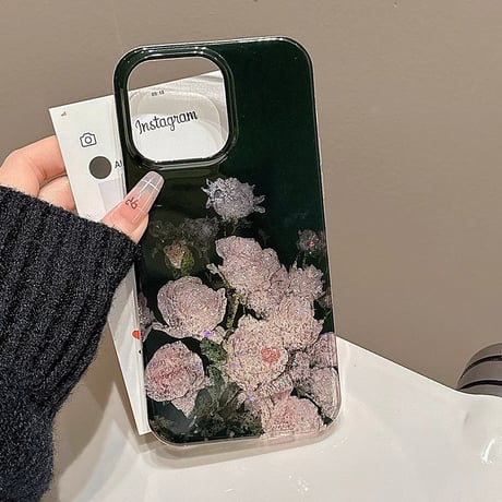 キラキラ薔薇柄 iphone16/16proケース  おしゃれ シック iphone15pro/14/13ケース 存在感抜群  [M4978]