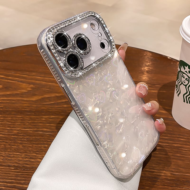 ジュエリーカメラカバー iPhone17Pro/17ケース シェル柄 キラキラ
