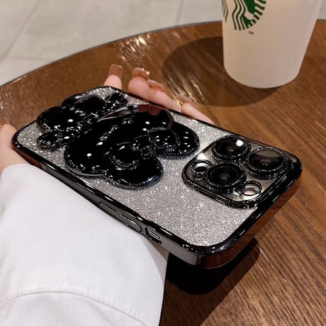 鏡付兎スタンド iPhone15/16proケース キラキラ iPhoneSE第3世代/14/13Proカバー 多機能便利 カメラ保護 [M3527]
